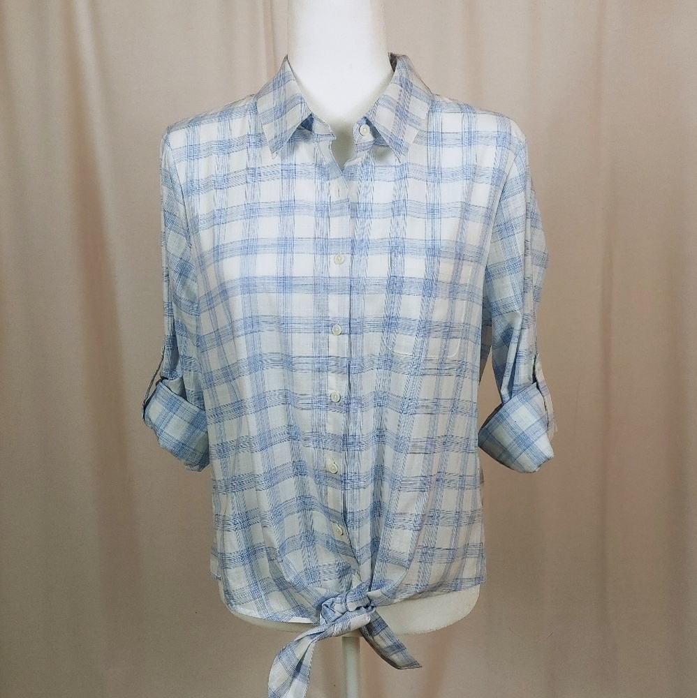 Ivanka Trump NWOT Blue Plaid Button- Down Blouse